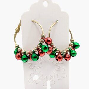 Festive Hoop Earrings With Red & Green Jingle Bells